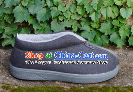 China Lay Buddhist Shoes Dark Grey Insulating Shoes Winter Monk Master Shoes