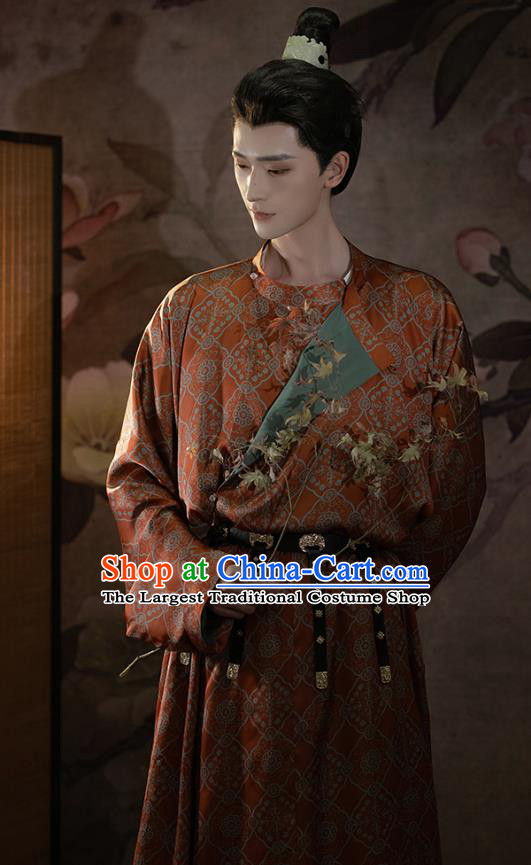 Traditional Male Hanfu Red Round Collar Robe China Tang Dynasty Swordsman Clothing Ancient Young Hero Costumes