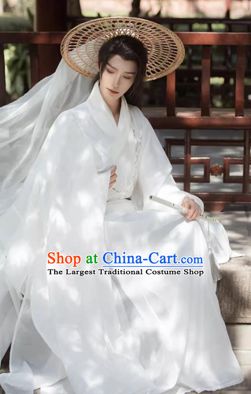 China Ming Dynasty Swordsman Clothing Ancient Young Childe Costumes Traditional Hanfu White Outfit