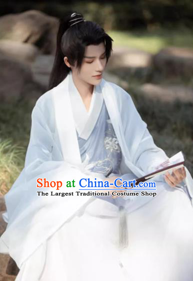 China Traditional Hanfu Blue Outfit Ming Dynasty Swordsman Clothing Ancient Young Scholar Costumes