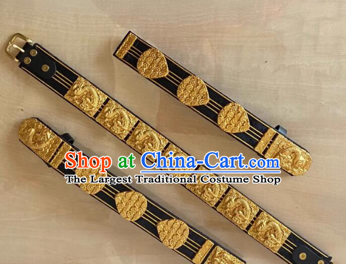 China Ancient Royal Prince Waistband Handmade Golden Carving Belt Ming Dynasty Emperor Belt