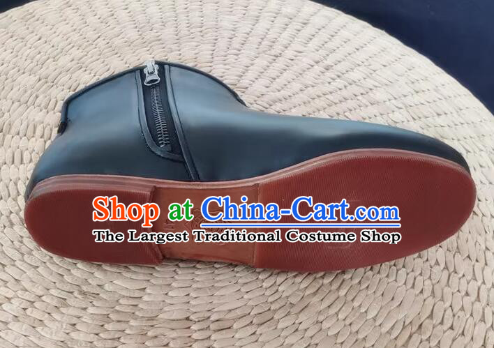 China Winter Insulated Shoes Old Beijing Shoes Handmade Leather Boots Black Kung Fu Boots