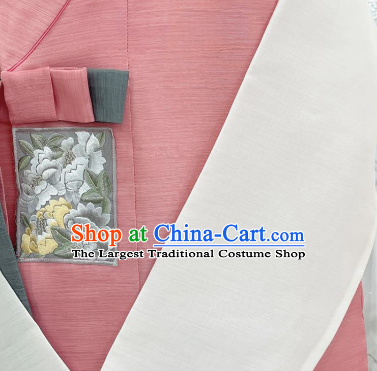 Traditional Hanbok Korean Wedding Groom Clothing Pink Shirt and Green Pants Embroidered Male Costumes