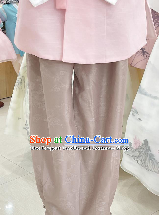 Traditional Hanbok Pink Shirt and Pants Embroidered Male Costumes Korean Wedding Groom Clothing