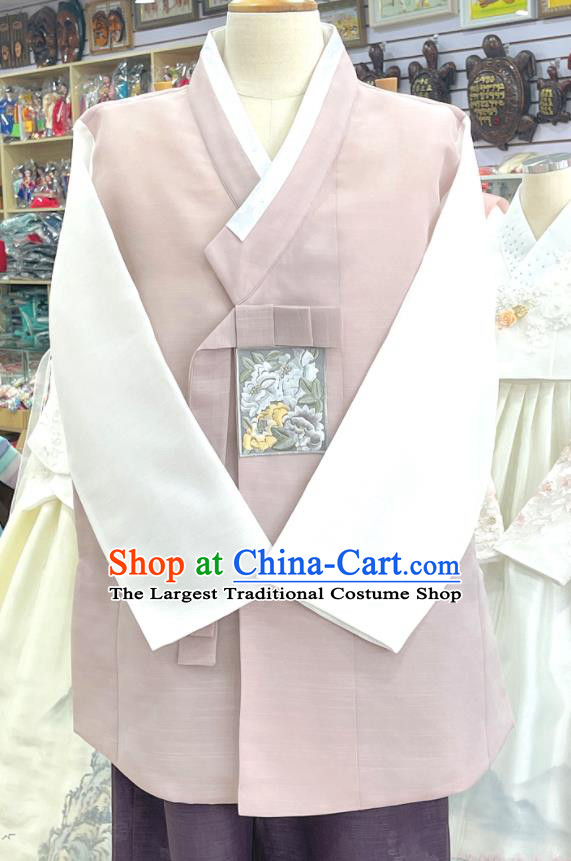 Korean Embroidered Male Costumes Wedding Groom Clothing Traditional Hanbok Shirt and Pants Complete Set