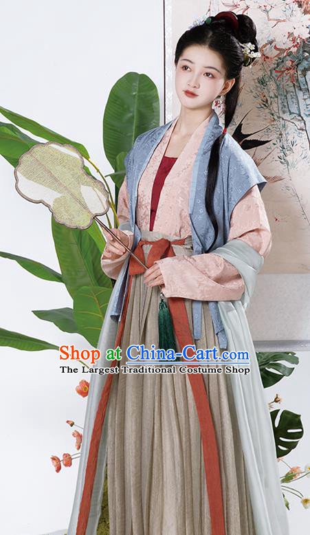 China Song Dynasty Noble Woman Costumes Ancient Young Mistress Clothing Hanfu Beizi Skirt Complete Set