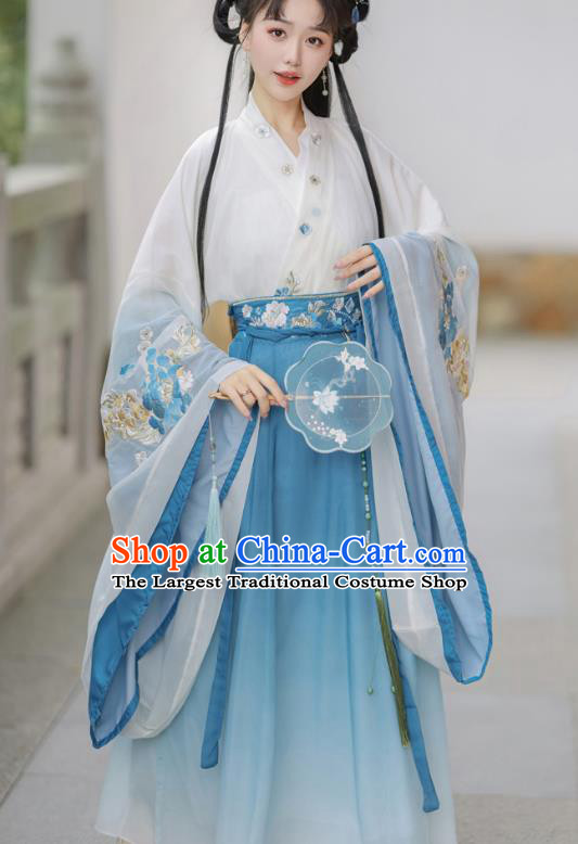 China Ancient Goddess Costume Wei Jin Dynasty Princess Clothing Traditional Hanfu Blue Dress