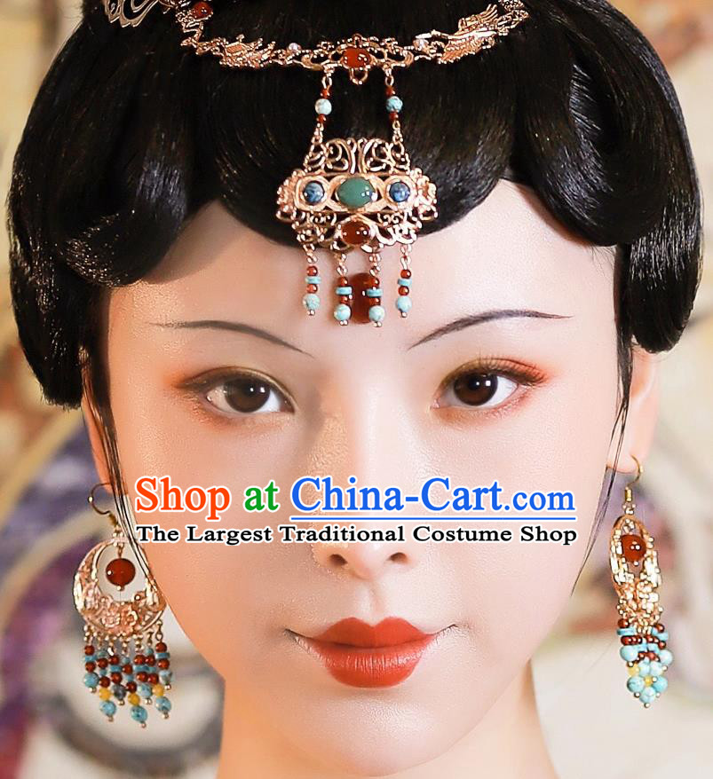 China Tang Dynasty Princess Headpiece Handmade Hanfu Hair Jewelry Ancient Dunhuang Goddess Frontlet