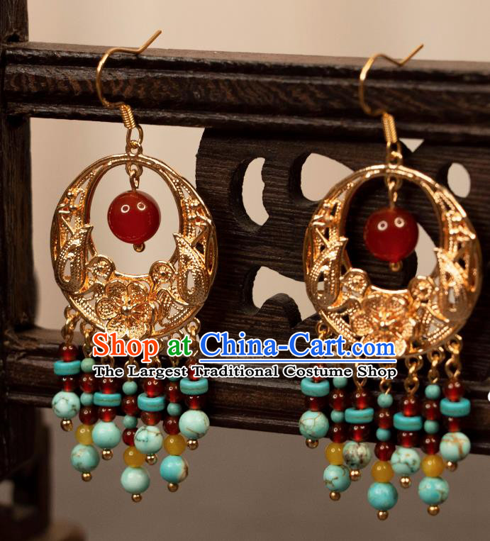 China Handmade Hanfu Ear Jewelries Ancient Fairy Golden Earrings Tang Dynasty Princess Eardrops