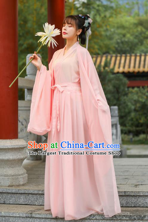 Pink Dress China Traditional Hanfu Ancient Fairy Costume Song Dynasty Young Lady Clothing Complete Set