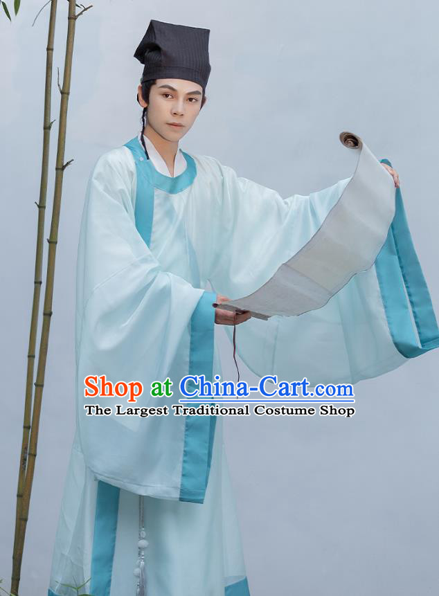 China Ancient Scholar Clothing Song Dynasty Young Man Costume Traditional Hanfu Round Collar Robe