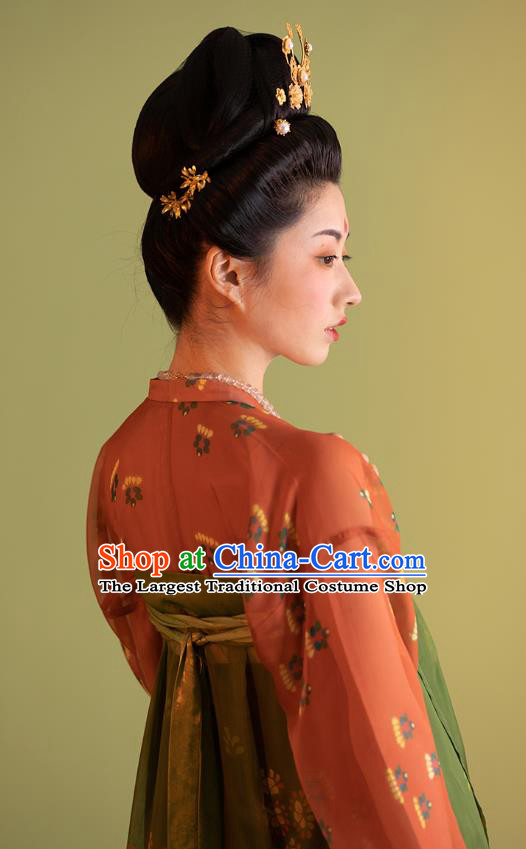 China Ancient Palace Woman Clothing Tang Dynasty Court Princess Costumes Traditional Hanfu Red Blouse and Green Bustier Dress