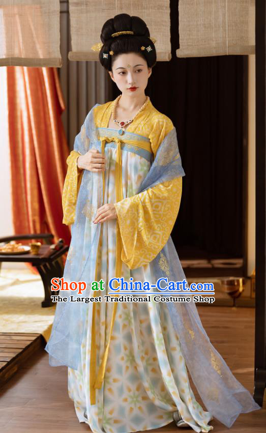 China Ancient Noble Woman Clothing Traditional Hanfu Yellow Blouse and Ruqun Tang Dynasty Empress Chang Costumes