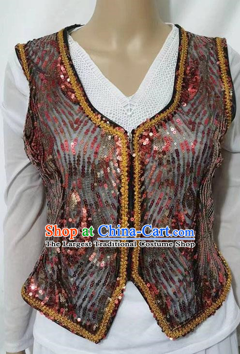 China Xinjiang dance costume Uyghur short embroidered sequined vest stage performance practice vest