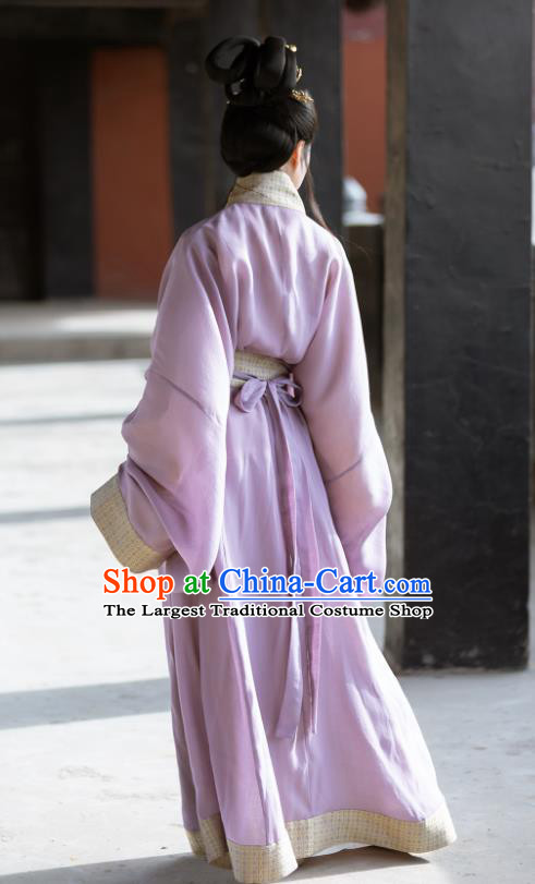 China Ancient Court Princess Clothing Eastern Han Dynasty Royal Empress Costume Traditional Hanfu Lilac Straight Front Robe