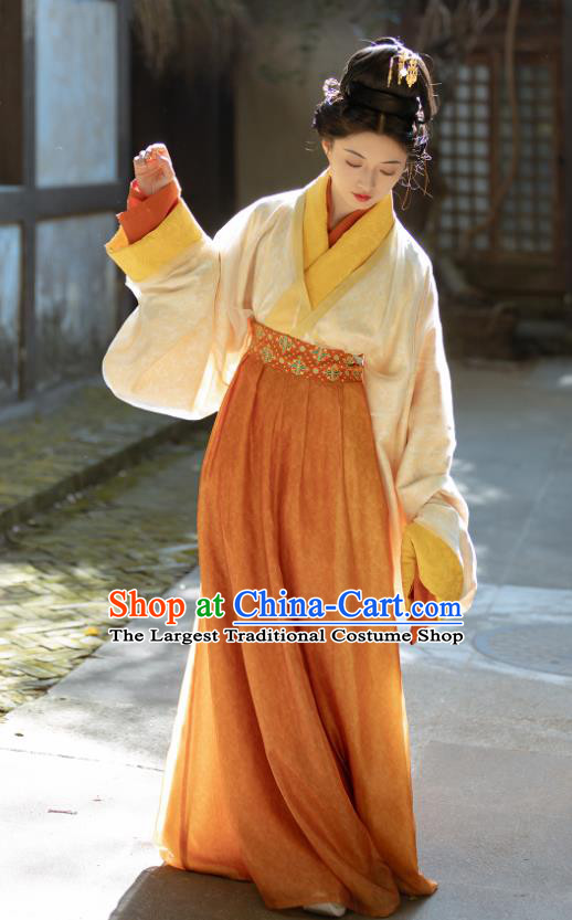 China Traditional Hanfu Yellow Shirt and Orange Skirt Ancient Court Princess Clothing Eastern Han Dynasty Noble Lady Sun Shangxiang Costumes