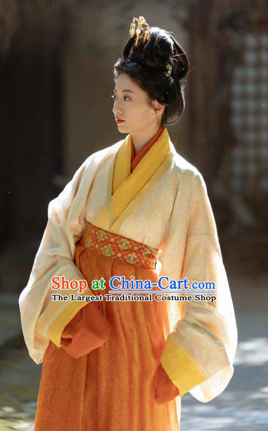 China Traditional Hanfu Yellow Shirt and Orange Skirt Ancient Court Princess Clothing Eastern Han Dynasty Noble Lady Sun Shangxiang Costumes