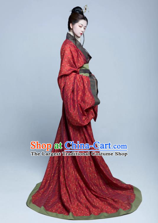 China Traditional Hanfu Red Dress Eastern Han Dynasty Noble Woman Clothing Ancient Palace Empress Costumes