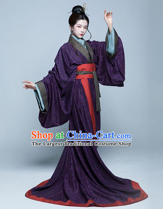 China Ancient Palace Empress Costumes Traditional Hanfu Purple Dresses Eastern Han Dynasty Noble Woman Clothing