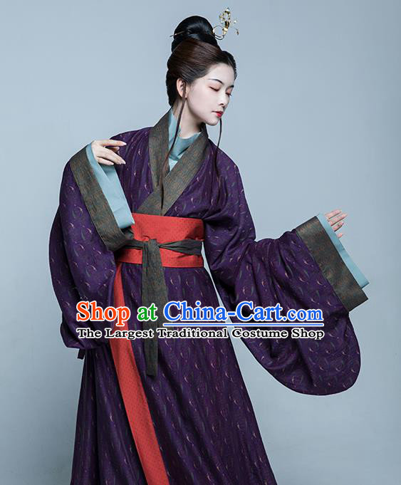 China Ancient Palace Empress Costumes Traditional Hanfu Purple Dresses Eastern Han Dynasty Noble Woman Clothing