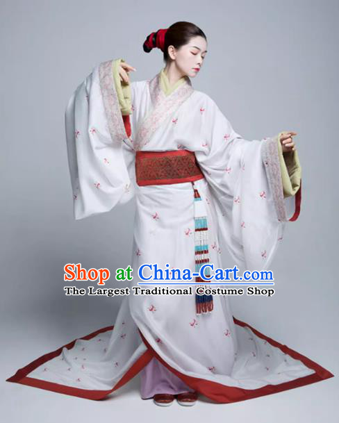 China Warring States Period Noble Woman Clothing Ancient Palace Empress Costumes Traditional Hanfu White Dresses