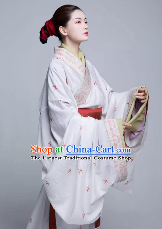 China Warring States Period Noble Woman Clothing Ancient Palace Empress Costumes Traditional Hanfu White Dresses