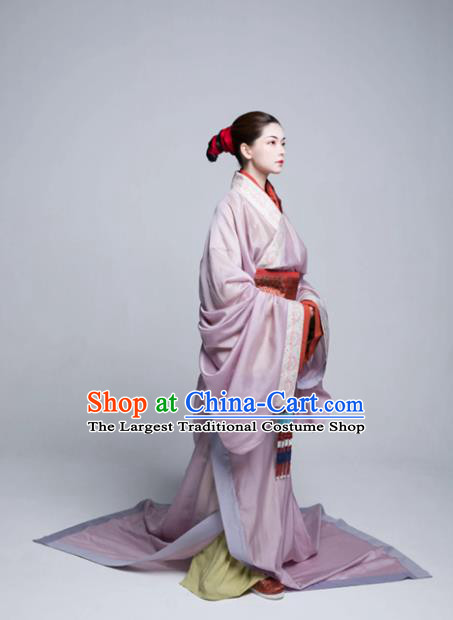 China Traditional Hanfu Pink Dresses Warring States Period Noble Woman Clothing Ancient Palace Empress Replica Costumes