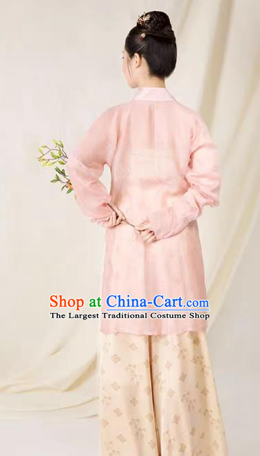 China Song Dynasty Young Woman Clothing Ancient Lady Replica Costumes Traditional Hanfu Pink Beizi Green Top and Beige Skirt Complete Set