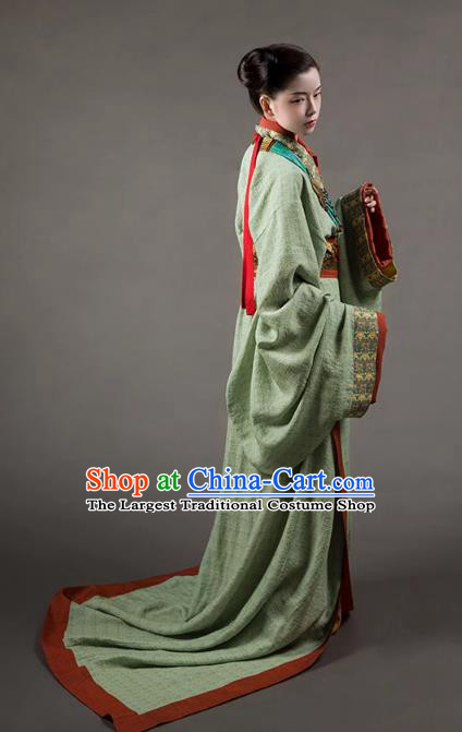 China Ancient Imperial Consort Replica Costumes Traditional Hanfu Green Dress Spring and Autumn Period Young Woman Clothing