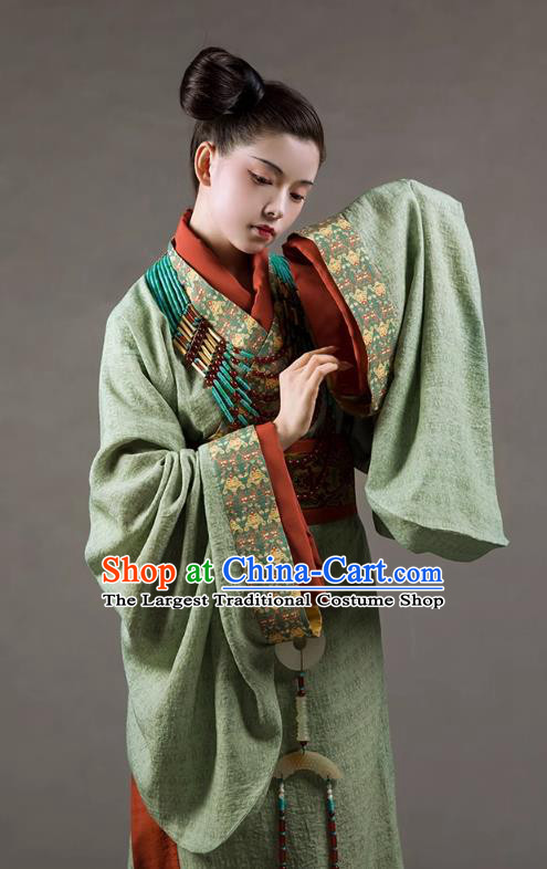 China Ancient Imperial Consort Replica Costumes Traditional Hanfu Green Dress Spring and Autumn Period Young Woman Clothing