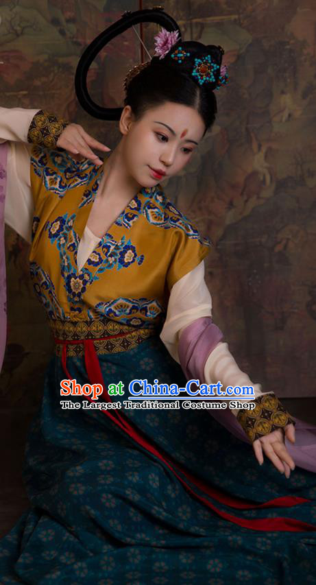 China Tang Dynasty Royal Princess Clothing Ancient Court Lady Replica Costumes Traditional Hanfu Mulberry Silk Beizi and Po Skirt