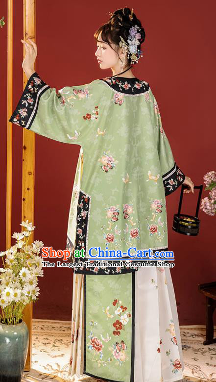 Chinese Ancient Court Princess Clothing Qing Dynasty Costumes Green Blouse and Skirt Complete Set