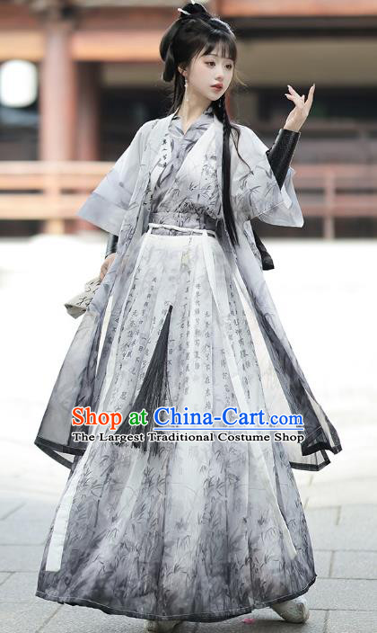 Chinese Ink Calligraphy Hanfu Dress Ancient Swordsman Clothing Wuxia Warrior Costumes