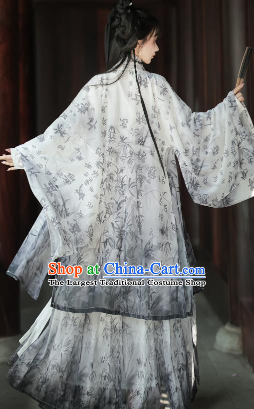 Chinese Ink Calligraphy Hanfu Dress Ancient Swordsman Clothing Wuxia Warrior Costumes