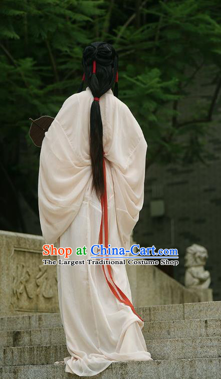 Chinese Warring States Period Woman Clothing Traditional Hanfu Straight Front Robe Ancient Empress White Dress