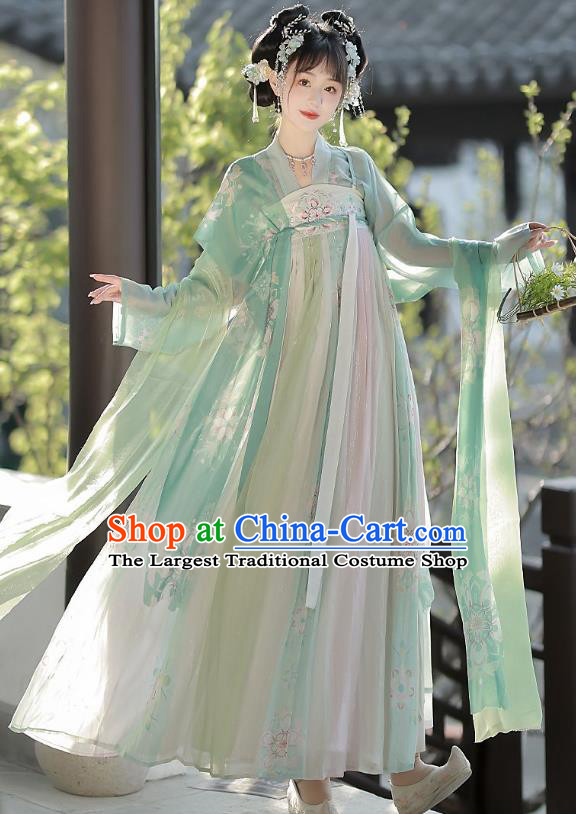 Chinese Traditional Embroidered Green Hezi Dress Ancient Young Lady Costume Tang Dynasty Princess Clothing