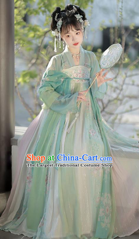 Chinese Traditional Embroidered Green Hezi Dress Ancient Young Lady Costume Tang Dynasty Princess Clothing