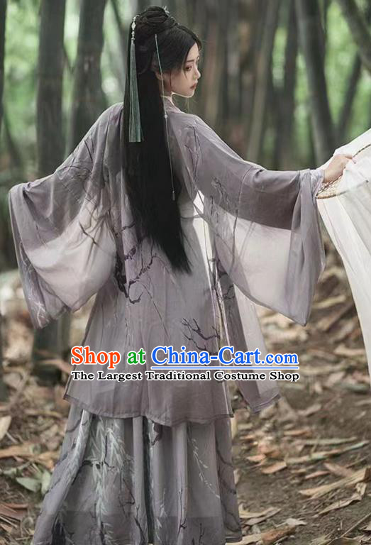 Chinese Jin Dynasty Young Hero Clothing Traditional Grey Hanfu Dress Ancient Swordsman Costumes