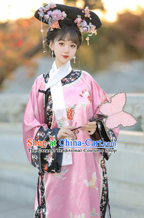 Chinese Qing Dynasty Princess Clothing Court Style Pink Dress Ancient Empress Costume