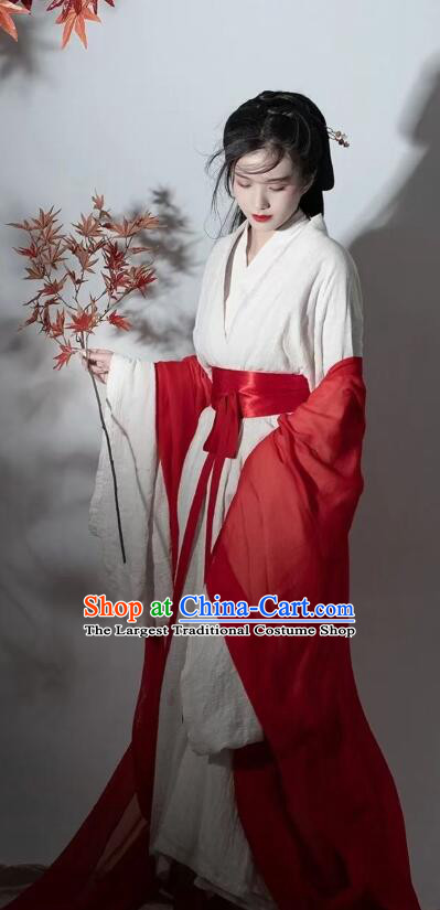 Chinese Swordswoman White Hanfu Dress Jin Dynasty Young Lady Garments Ancient Fairy Princess Costumes