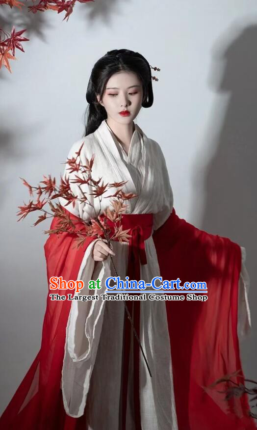 Chinese Swordswoman White Hanfu Dress Jin Dynasty Young Lady Garments Ancient Fairy Princess Costumes
