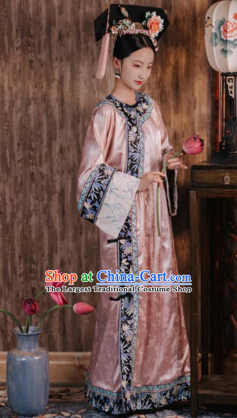 Chinese Qing Dynasty Princess Garment Costumes Ancient Empress Pink Dress Court Woman Clothing