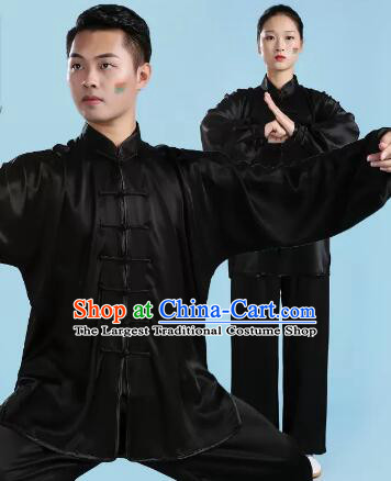 Chinese Black Silk Kung Fu Suit Martial Arts Costumes Tai Chi Uniform For Women For Men