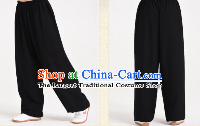Chinese Martial Arts Costume Tai Chi Pants Black Flax Kung Fu Pants For Women For Men
