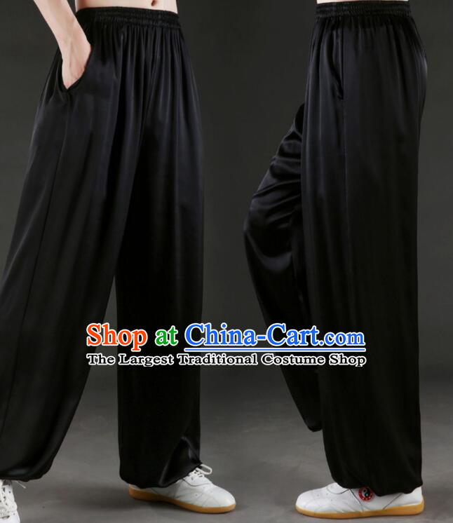 Chinese Kung Fu Pants Martial Arts Costume Tai Chi Pants Black Silk Pants For Women For Men