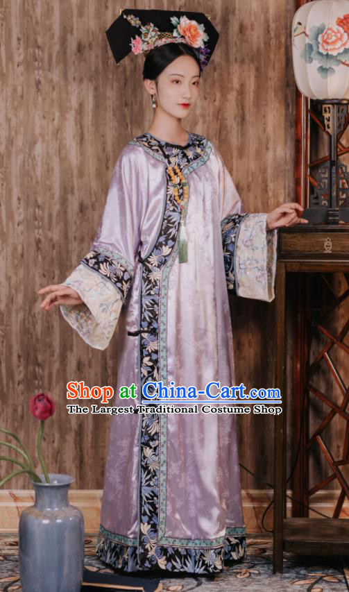 Chinese Qing Dynasty Princess Lilac Dress Ancient Imperial Consort Costume Traditional Court Clothing