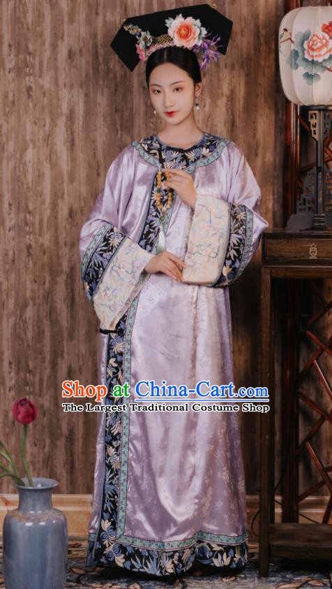 Chinese Qing Dynasty Princess Lilac Dress Ancient Imperial Consort Costume Traditional Court Clothing