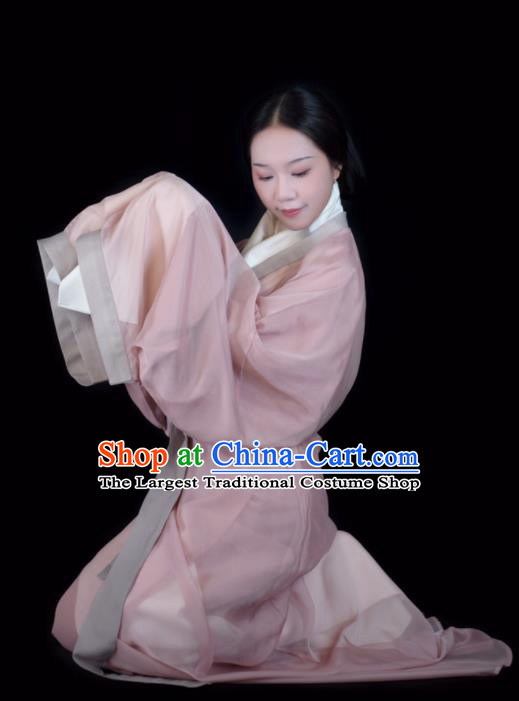 Chinese Han Dynasty Noble Lady Clothing Ancient Princess Pink Curving Front Robes Traditional Hanfu Dress Garment Costumes
