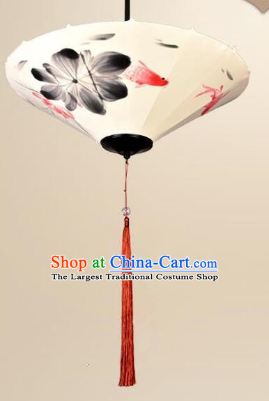 Chinese Palace Lantern Hand Painting Lotus Koi Lantern Traditional Ceiling Lamp