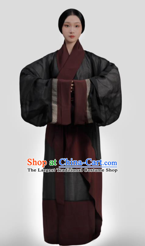 Chinese Han Dynasty Noble Woman Clothing Ancient Court Countess Garments Traditional Black Hanfu Curving Front Robes